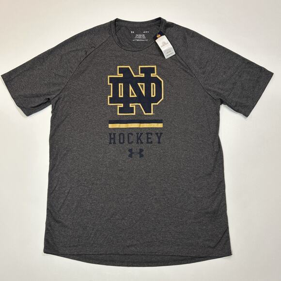 Notre Dame Fighting Irish Shirt Mens Large Gray Under Armour Tech Tee Hockey - Picture 1 of 12